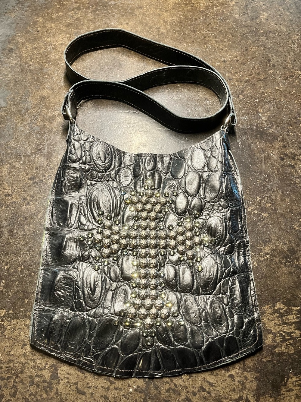 Kurtmen Black Alligator Crossbody with Cross Studs and Rhinestones. - Picture 4 of 9